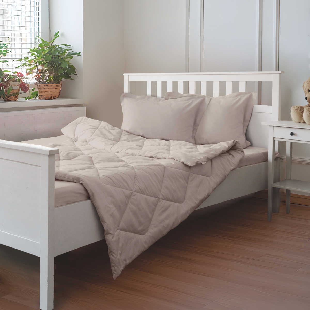 Постельное бельё Cатин | ПОСТЕЛЬНОЕ БЕЛЬЁ САТИН С ОДЕЯЛОМ 2 НАВОЛОЧКИ БЕЖЕВЫЙ