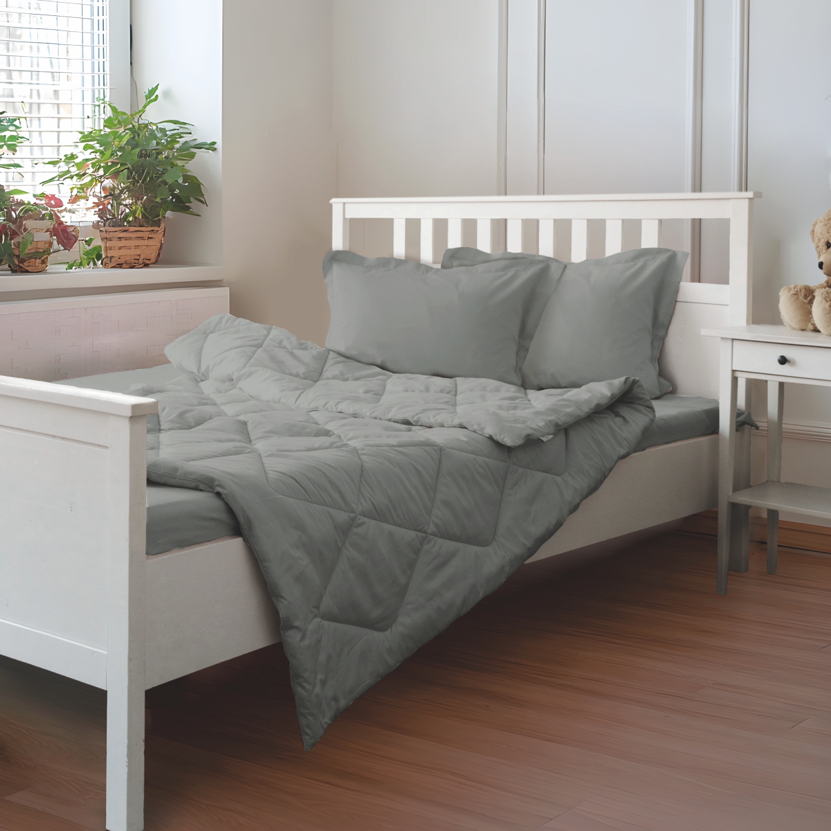 Постельное бельё Cатин | ПОСТЕЛЬНОЕ БЕЛЬЁ САТИН С ОДЕЯЛОМ 2 НАВОЛОЧКИ ДЫМЧАТЫЙ